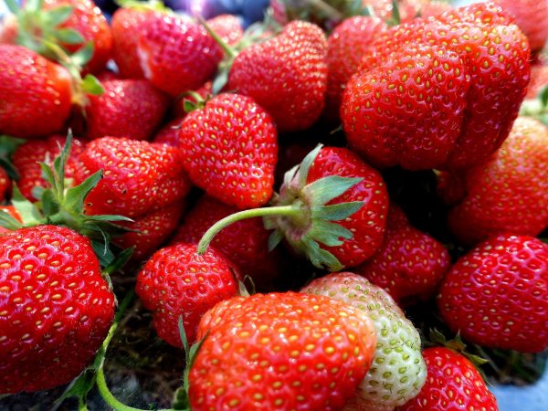 Närbild på läckra röda jordgubbar på ett fat.