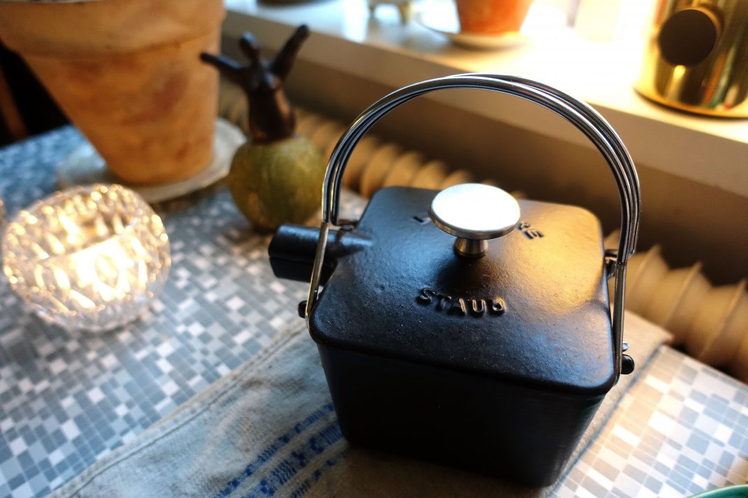 My cast iron teapot, a beautiful black pot. 